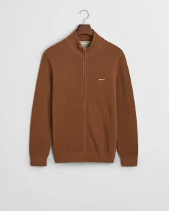 Gant miesten neuletakki K Cotton Pique Zip Cardigan, harmaanruskea
