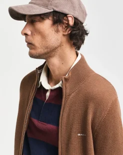 Gant miesten neuletakki K Cotton Pique Zip Cardigan, harmaanruskea