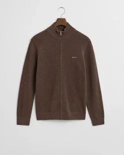 Gant miesten neuletakki K Cotton Pique Zip Cardigan, tummanruskea