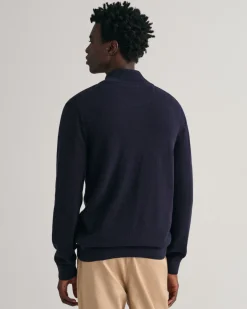 Gant miesten neuletakki K Cotton Pique Zip Cardigan, Tummansininen