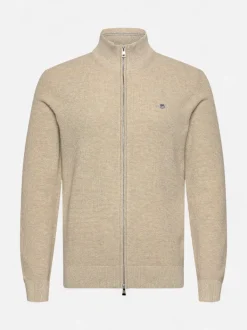 Gant miesten neuletakki Micro Textured Cotton Zip Cardigan, beige