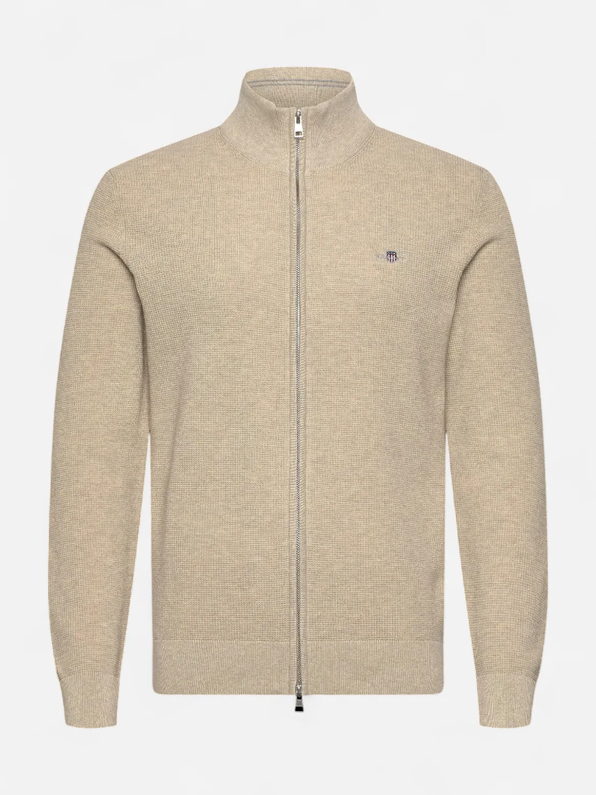 Gant miesten neuletakki Micro Textured Cotton Zip Cardigan, beige