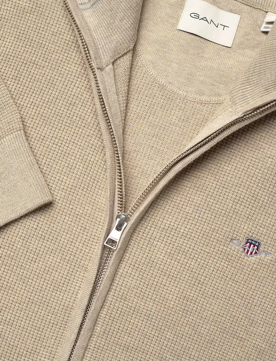 Gant miesten neuletakki Micro Textured Cotton Zip Cardigan, beige