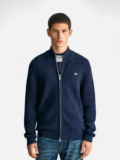 Gant miesten neuletakki, STRIPE TEXTURED COTTON FULL ZIP Tummansininen
