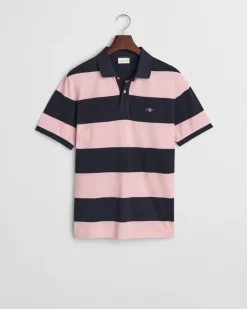 Gant miesten Pikeepaita Block Striped Piqué Polo Shirt, raidallinen pinkki