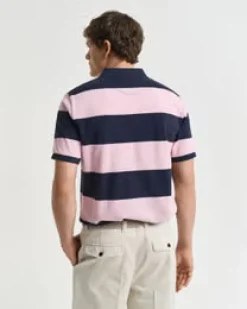 Gant miesten Pikeepaita Block Striped Piqué Polo Shirt, raidallinen pinkki