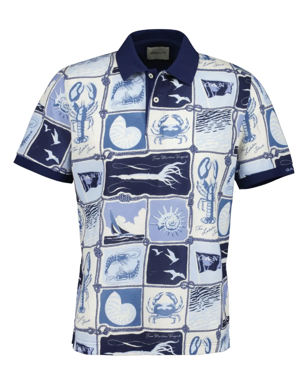 Gant miesten pikeepaita K Printed SS Polo, sininen kuosi