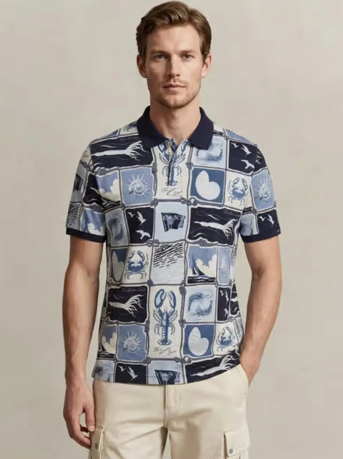 Gant miesten pikeepaita K Printed SS Polo, sininen kuosi