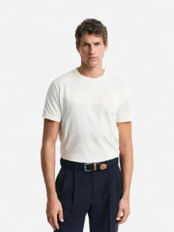 Gant miesten T-paita Embossed Graphic C-neck, luonnonvalkoinen