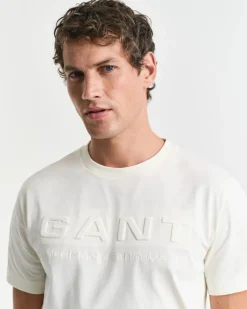 Gant miesten T-paita Embossed Graphic C-neck, luonnonvalkoinen