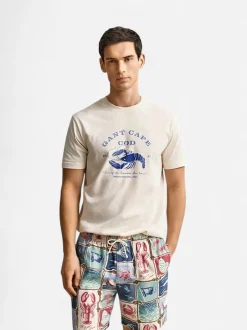 Gant miesten t-paita Graphic SS TShirt Lobster, luonnonvalkoinen