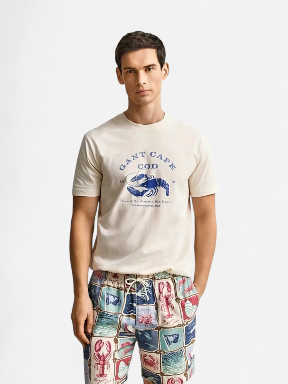 Gant miesten t-paita Graphic SS TShirt Lobster, luonnonvalkoinen