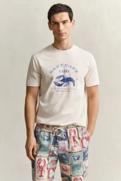 Gant miesten t-paita Graphic SS TShirt Lobster, luonnonvalkoinen