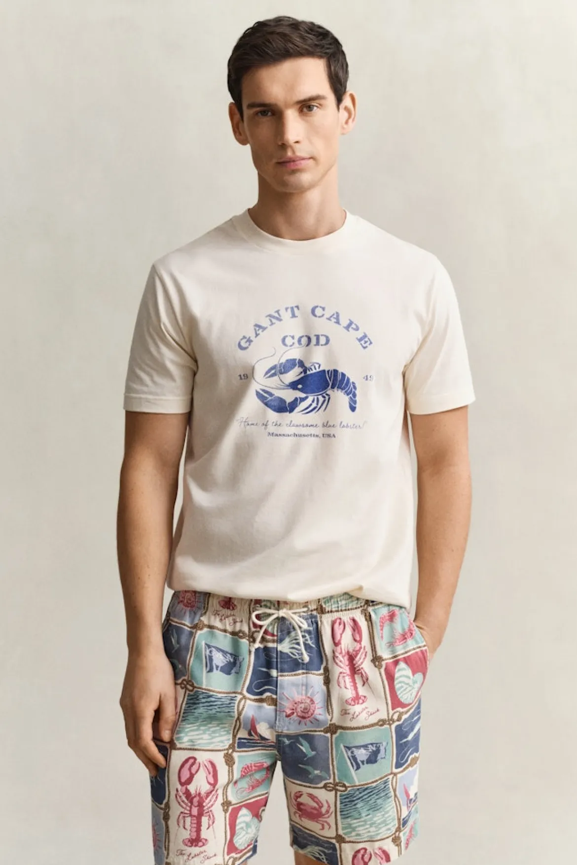 Gant miesten t-paita Graphic SS TShirt Lobster, luonnonvalkoinen
