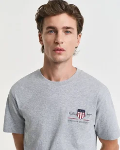 Gant miesten t-paita K Reg Archive Shield EMB SS T-Shirt, vaaleanharmaa melee