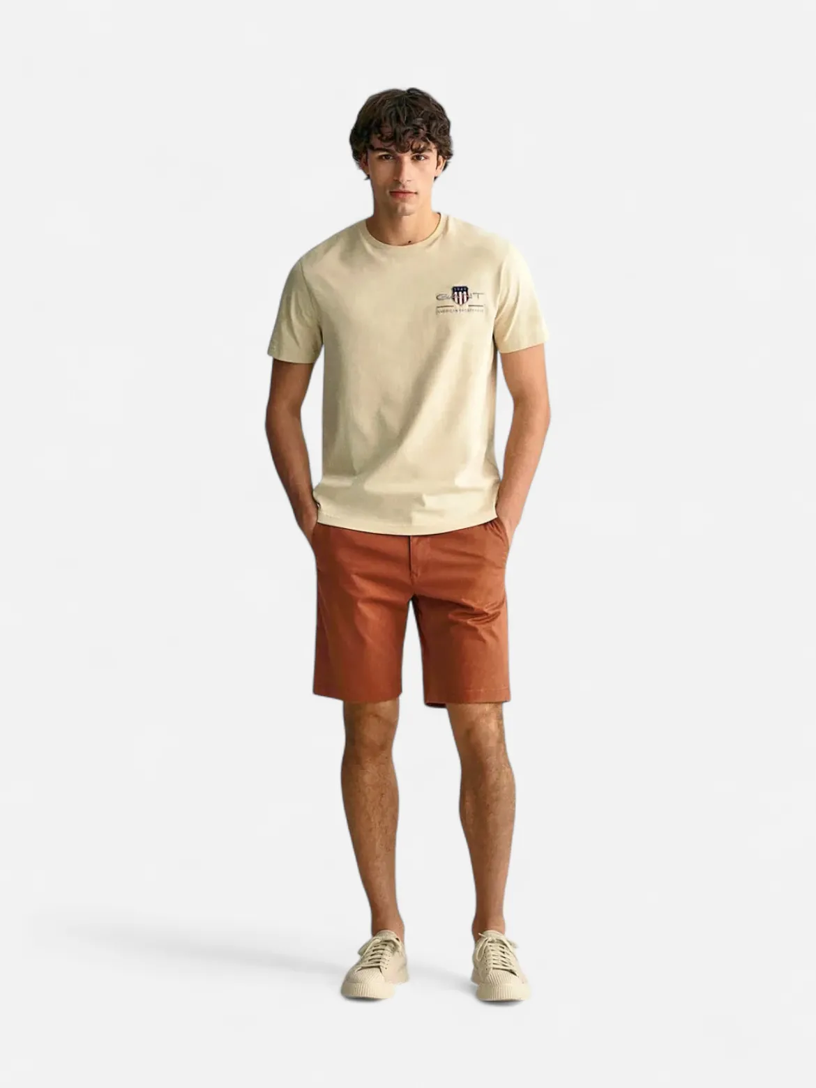 Gant miesten t-paita K Reg Archive Shield EMB SS T-Shirt, beige