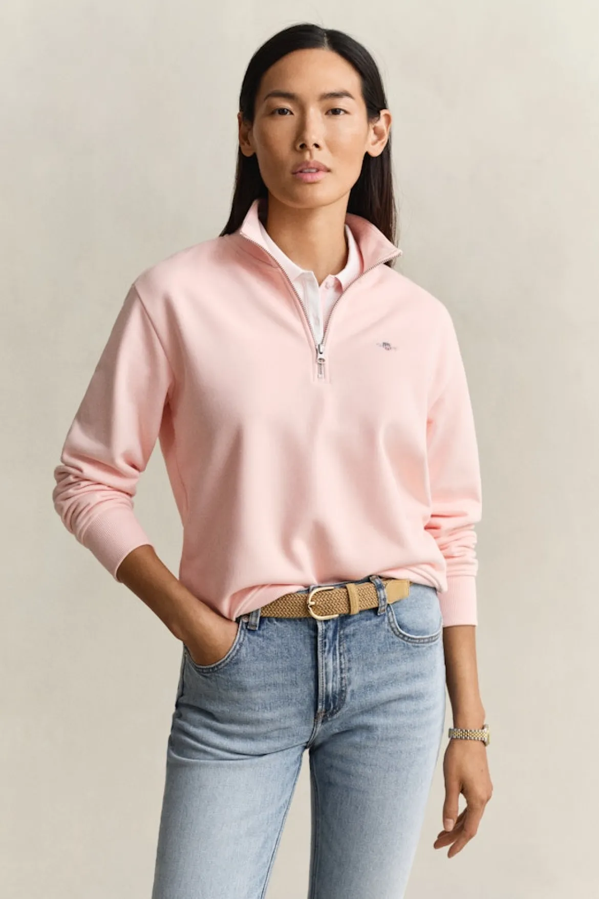 Gant naisten collegepaita Shield Half-zip, vaaleanpunainen