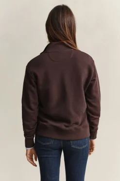 Gant naisten collegepaita Shield Half-Zip, tummanruskea