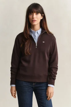 Gant naisten collegepaita Shield Half-Zip, tummanruskea