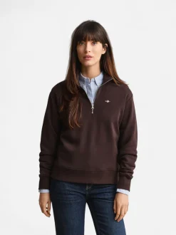 Gant naisten collegepaita Shield Half-Zip, tummanruskea