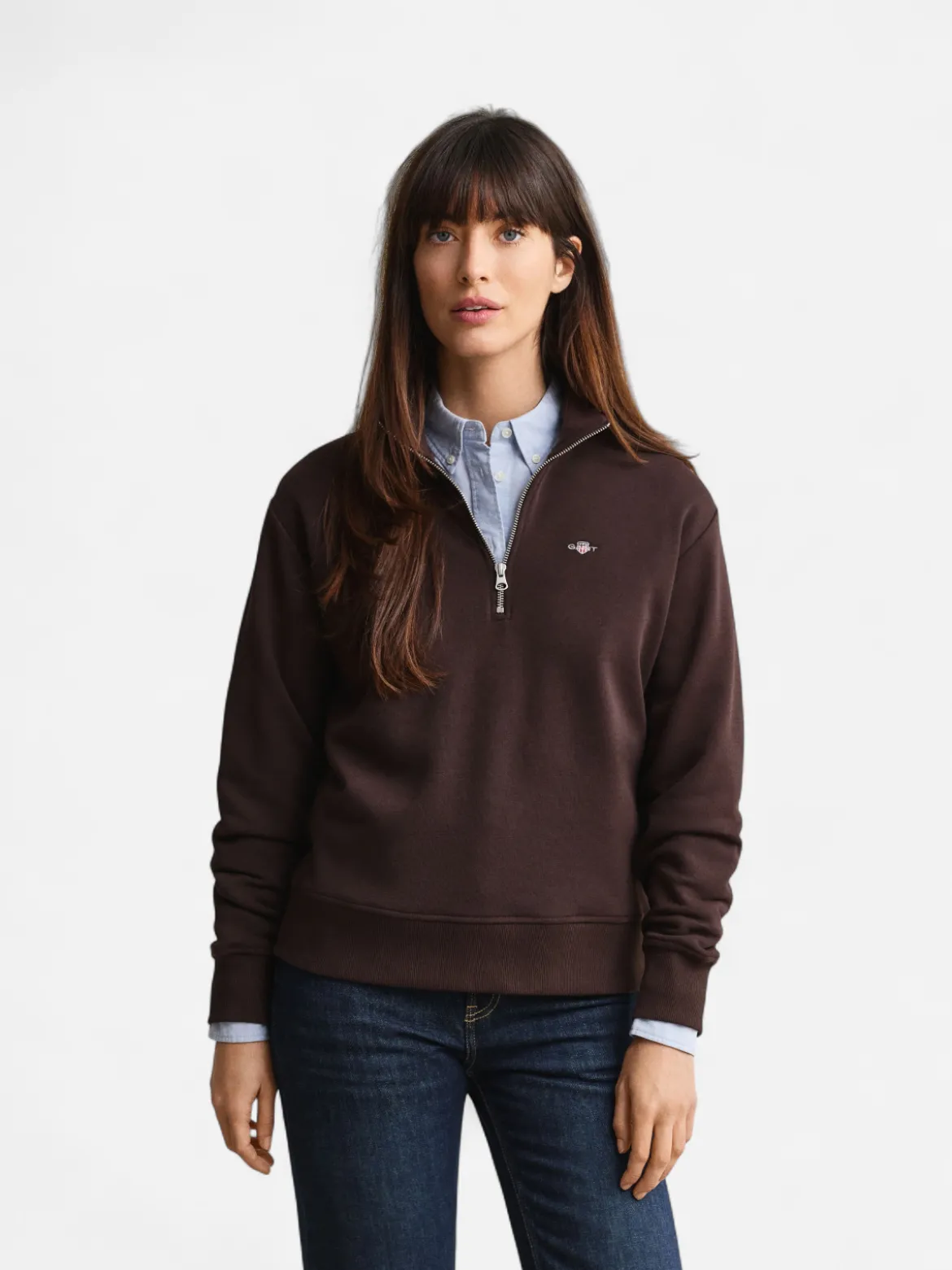 Gant naisten collegepaita Shield Half-Zip, tummanruskea