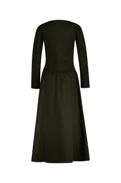 Gant naisten mekko, MIDI JERSEY WOVEN COMBO LS DRESS Armeijanvihreä