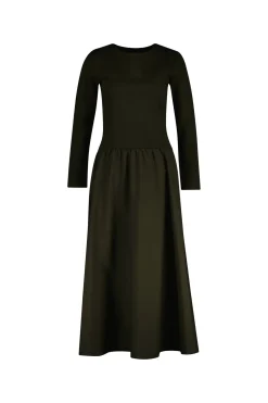 Gant naisten mekko, MIDI JERSEY WOVEN COMBO LS DRESS Armeijanvihreä