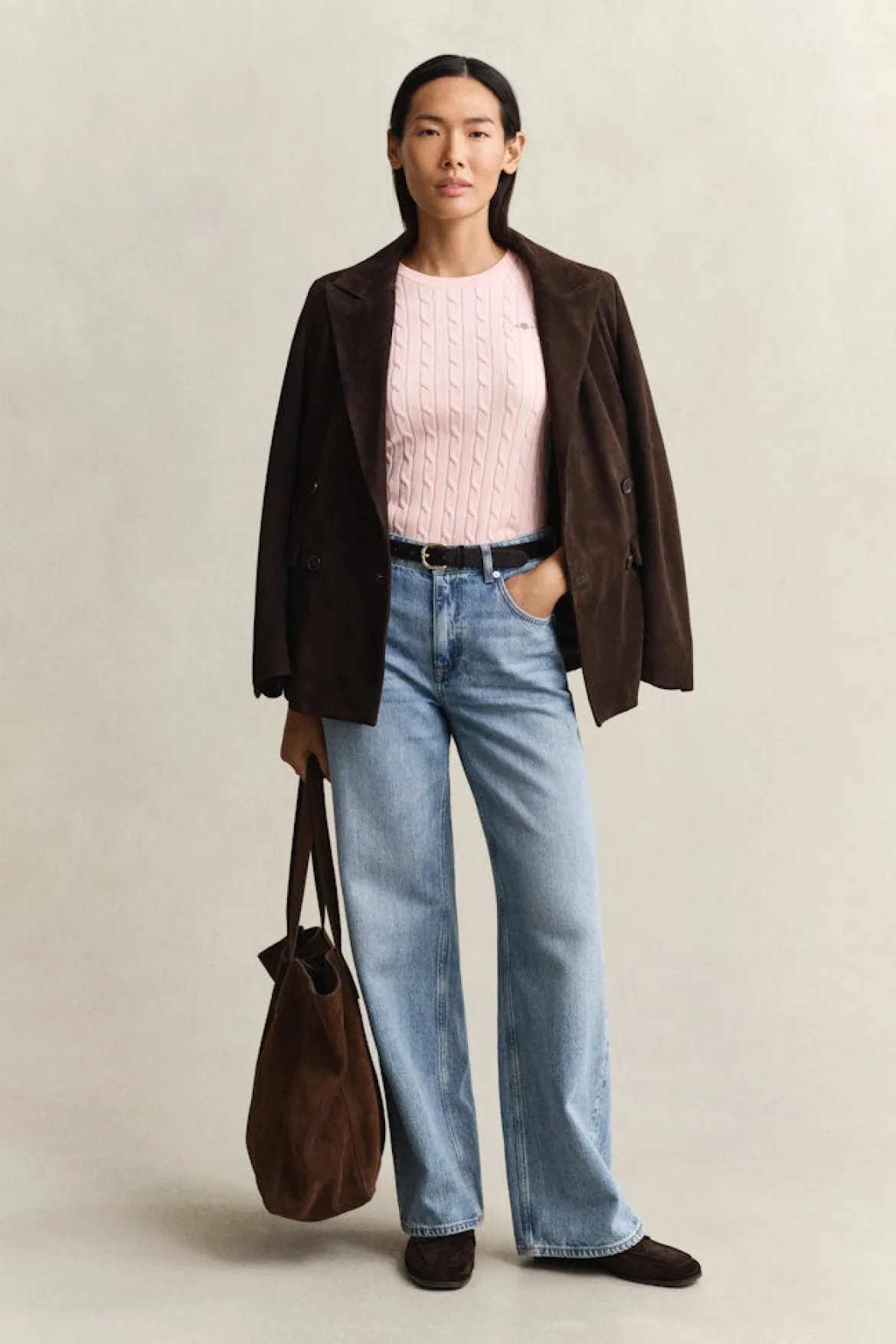 Gant naisten neulepusero Stretch Cotton Cable SS C-Neck, vaaleanpunainen