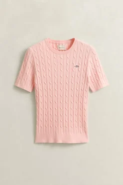 Gant naisten neulepusero Stretch Cotton Cable SS C-Neck, vaaleanpunainen