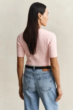 Gant naisten neulepusero Stretch Cotton Cable SS C-Neck, vaaleanpunainen