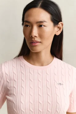 Gant naisten neulepusero Stretch Cotton Cable SS C-Neck, vaaleanpunainen
