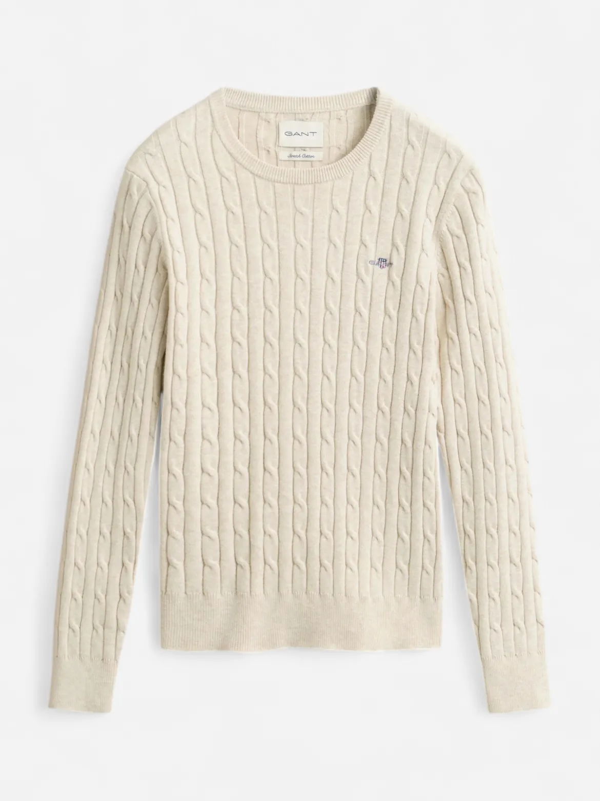 Gant naisten neulepusero Stretch Cotton Cable C-Neck, luonnonvalkoinen