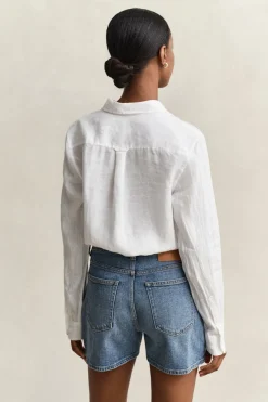 Gant naisten paitapusero Regular Fit Linen Shirt, valkoinen