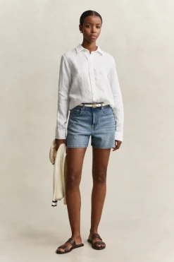 Gant naisten paitapusero Regular Fit Linen Shirt, valkoinen