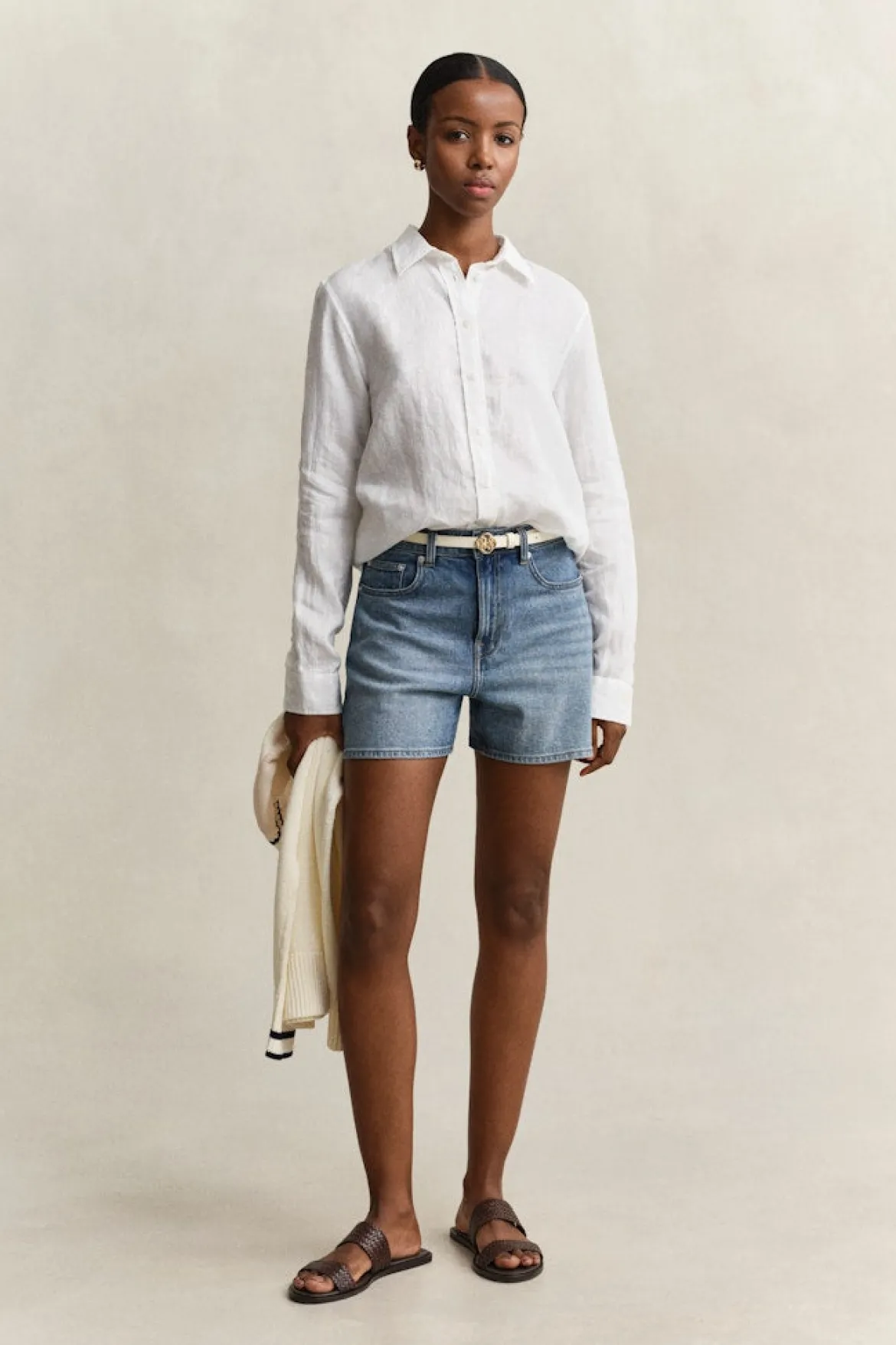 Gant naisten paitapusero Regular Fit Linen Shirt, valkoinen