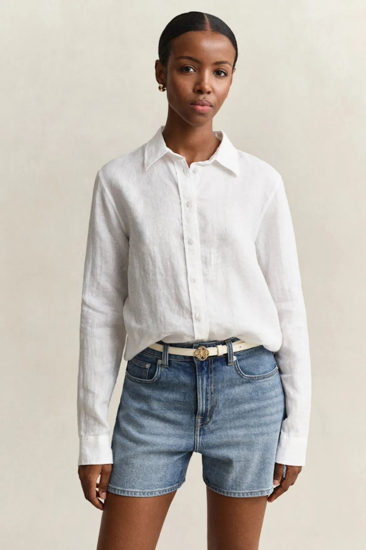 Gant naisten paitapusero Regular Fit Linen Shirt, valkoinen