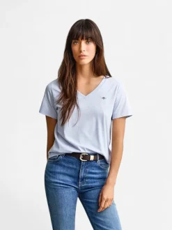 Gant Naisten T-paita Shield SS V-Neck, Vaaleansininen