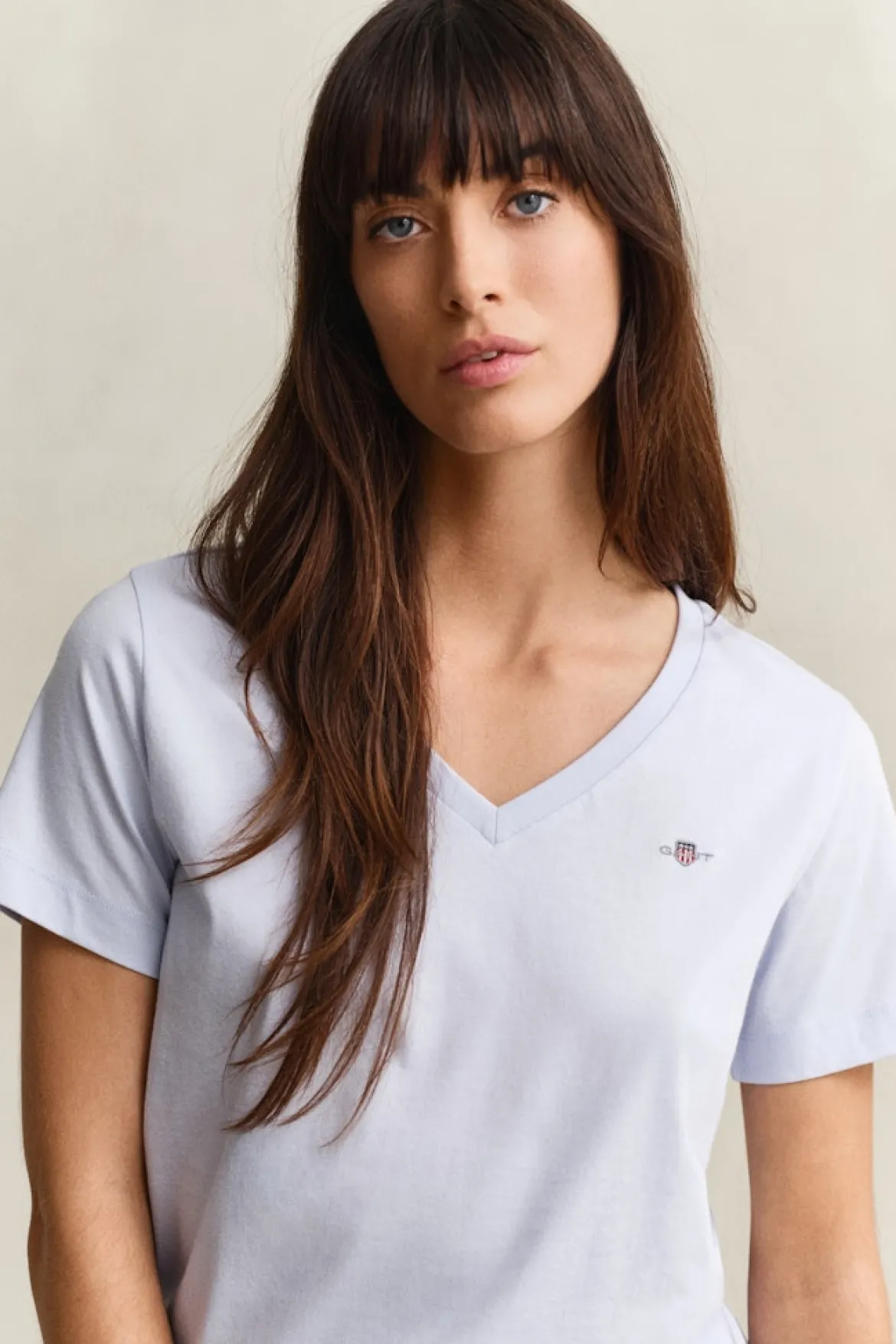 Gant Naisten T-paita Shield SS V-Neck, Vaaleansininen