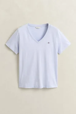 Gant Naisten T-paita Shield SS V-Neck, Vaaleansininen