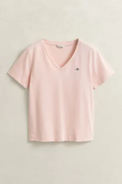 Gant naisten t-paita Shield V-Neck, Vaaleanpunainen