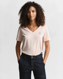 Gant naisten t-paita Shield V-Neck, Vaaleanpunainen