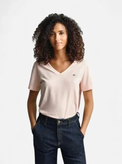 Gant naisten t-paita Shield V-Neck, Vaaleanpunainen