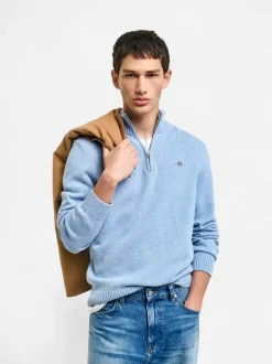 Gant neule, CASUAL COTTON HALF ZIP Vaaleansininen