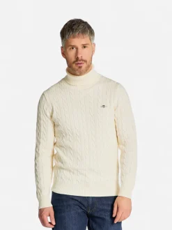 Gant neule, COTTON CABLE TURTLE NECK Valkoinen