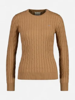 Gant neulepusero, STRECH COTTON CABLE C-NECK Kameli