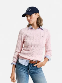 Gant neulepusero, STRECH COTTON CABLE C-NECK Vaaleanpunainen