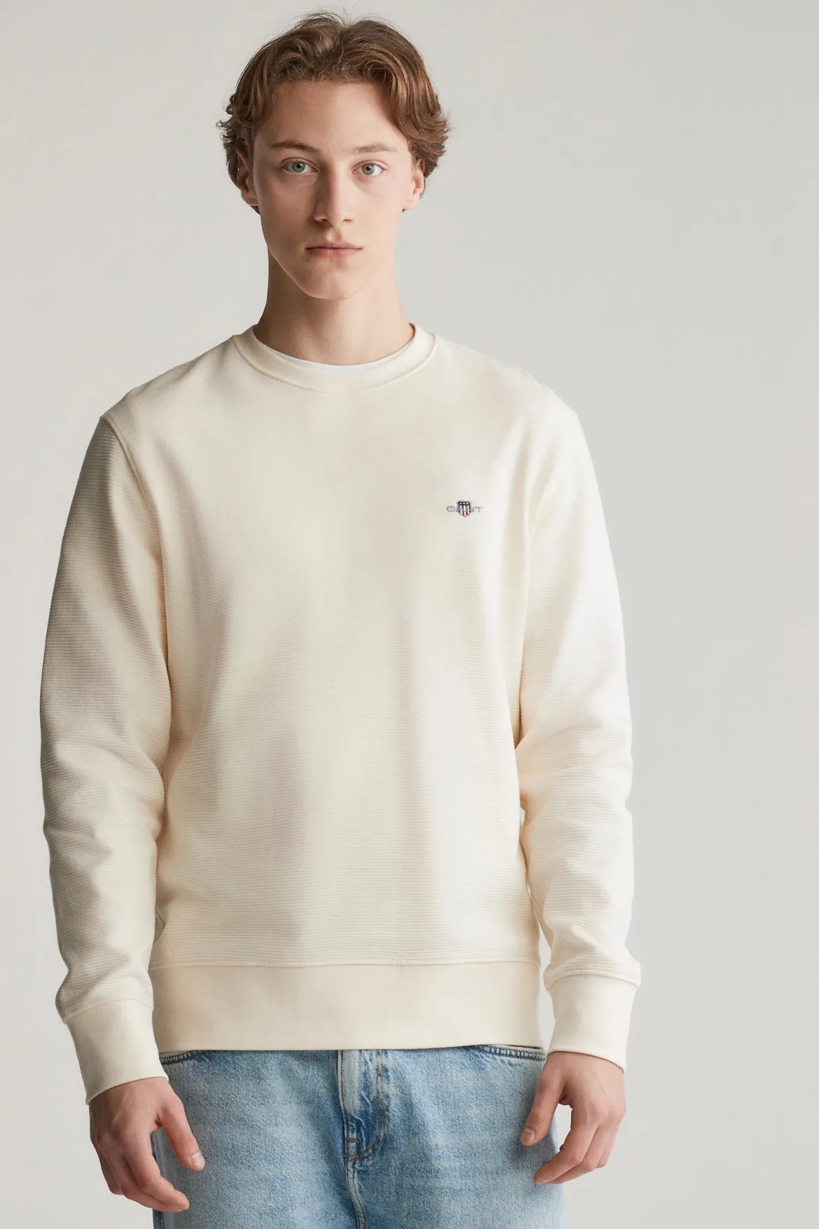 Gant TEXTURE C-NECK SWEAT- miesten neule Luonnonvalkoinen