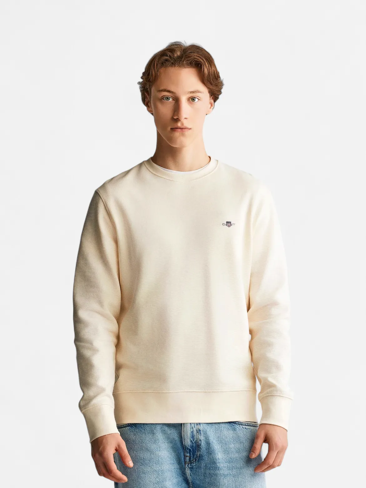 Gant TEXTURE C-NECK SWEAT- miesten neule Luonnonvalkoinen