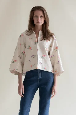Gauhar naisten jakku Maria Jacket Floral, valkopohjainen kuosi