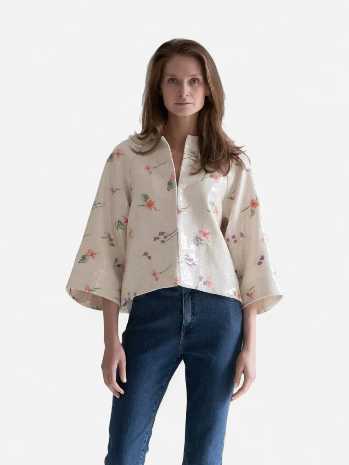 Gauhar naisten jakku Maria Jacket Floral, valkopohjainen kuosi